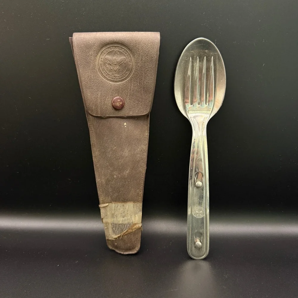 Vintage Boy Scouts‎ of America BSA Spork Camping Utensil Set w/ Case Made in USA